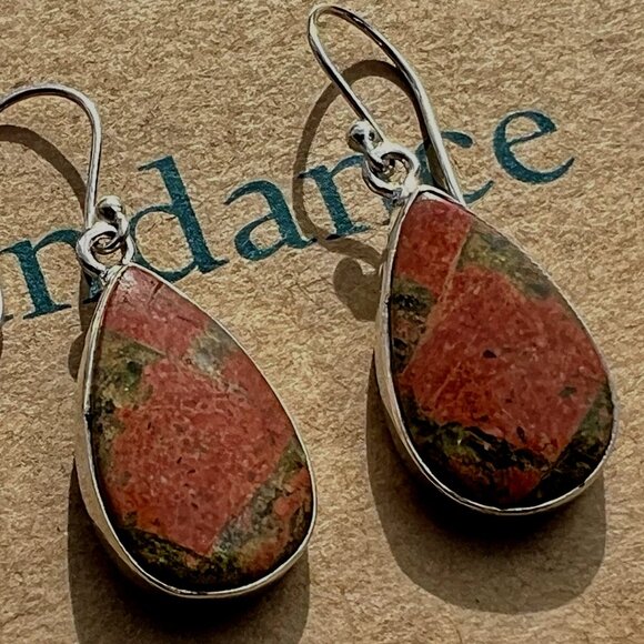 Sundance $168 NEW 1-1/2" UNAKITE Orange Green Sterling Silver Teardrop Earrings - Picture 1 of 9